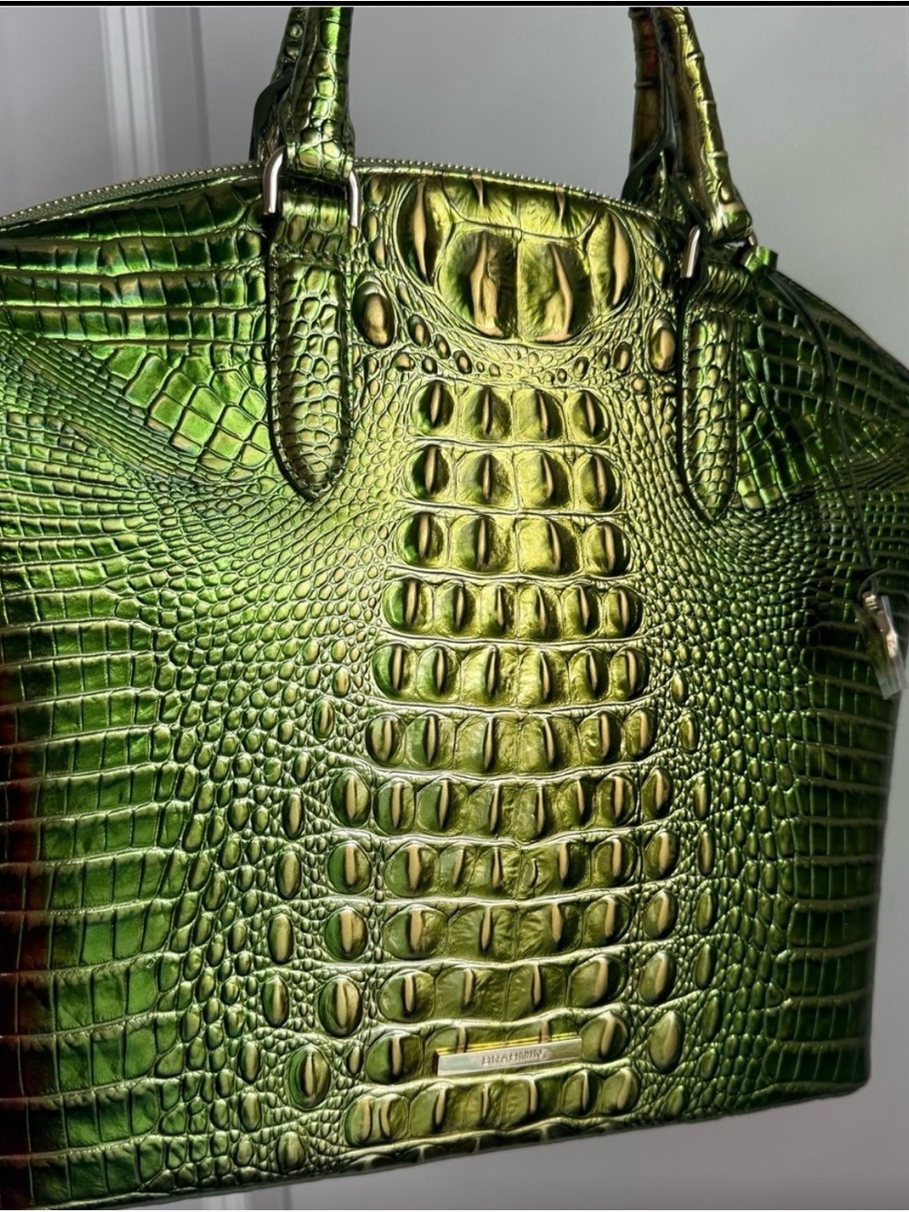 NEW WITH TAGS BRAHMIN Lux Croc-Embossed SHOULDER BAG Handbag in Metallic Green - Picture 5 of 13